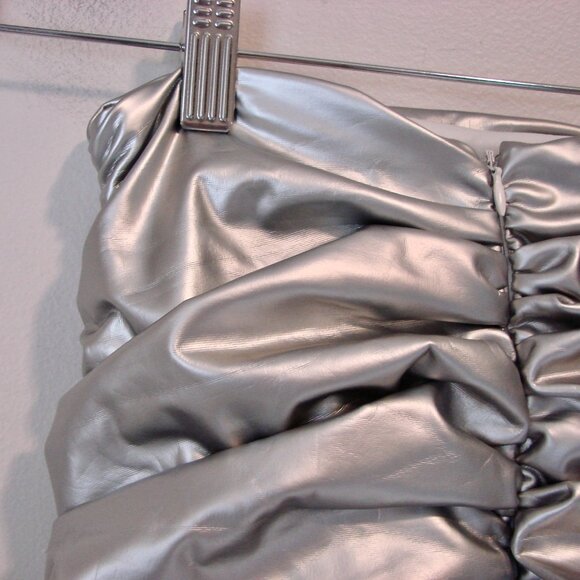 Fashion Nova Silver Mini Skirt Don't Cross Me Faux Leather Club Party NEW NWT XS - Picture 10 of 11